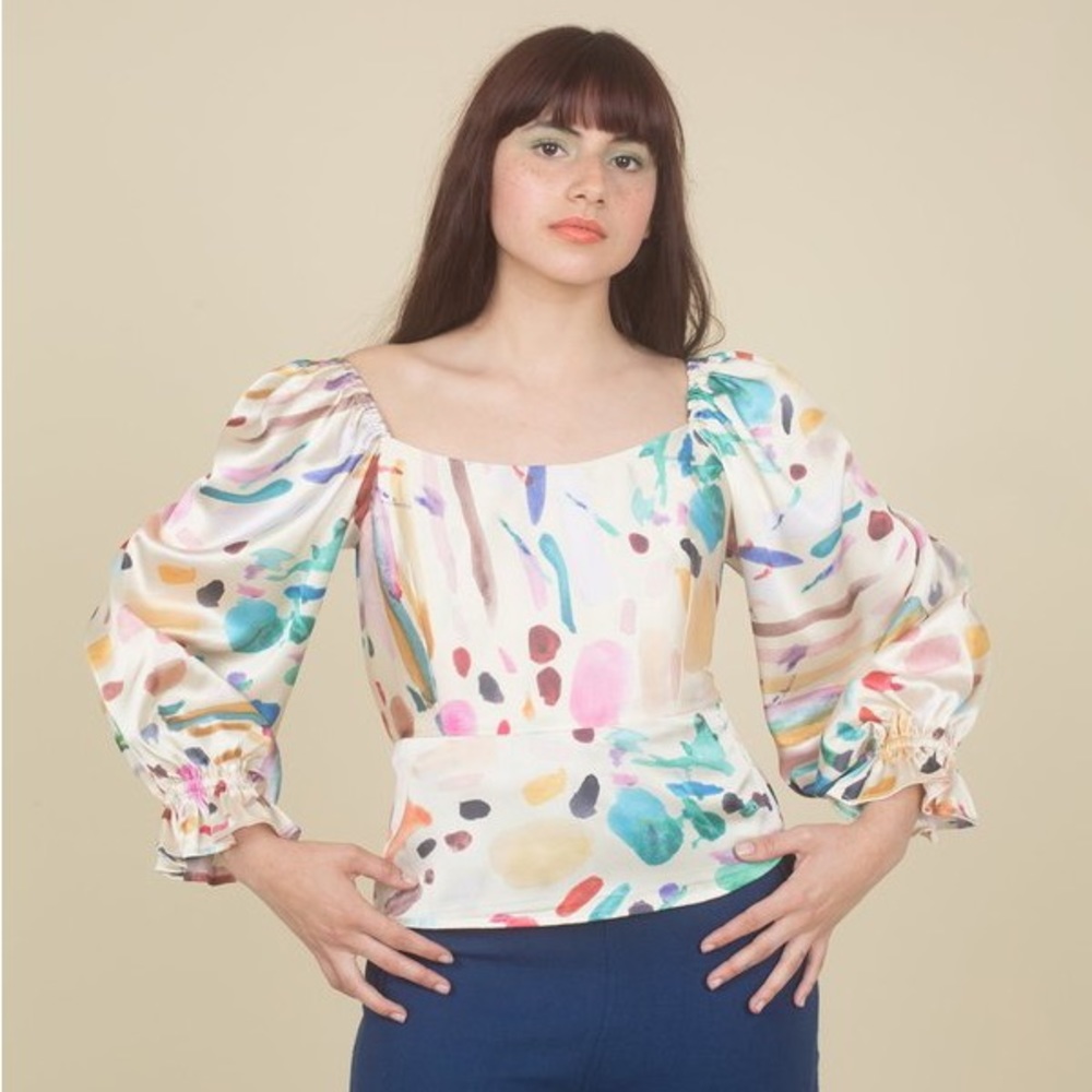Samantha Pleet Quest Blouse in palette watercolor print